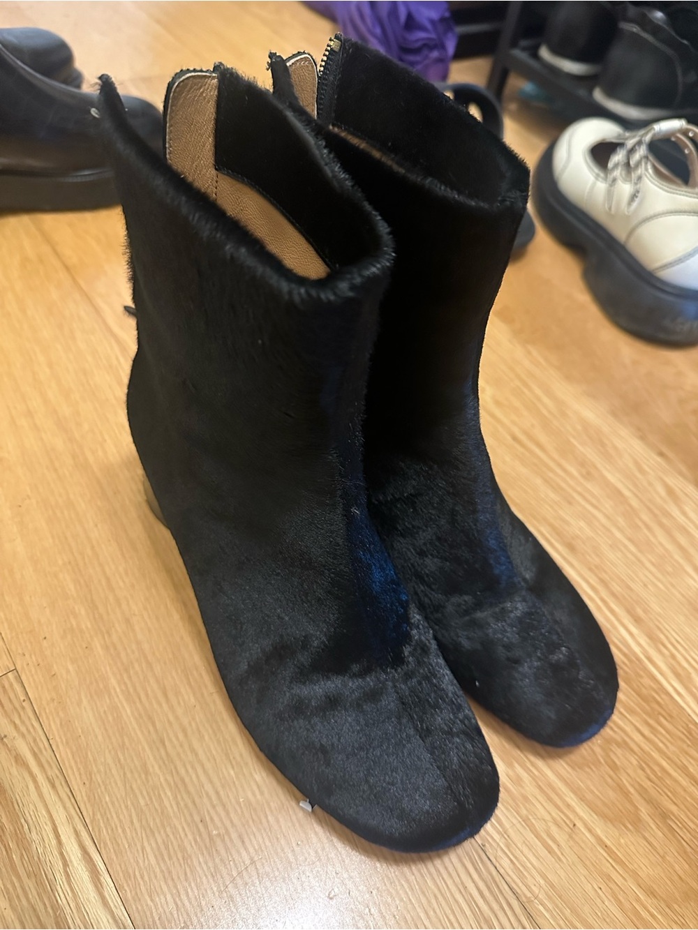 Women's Black haircalf Ankle Boots